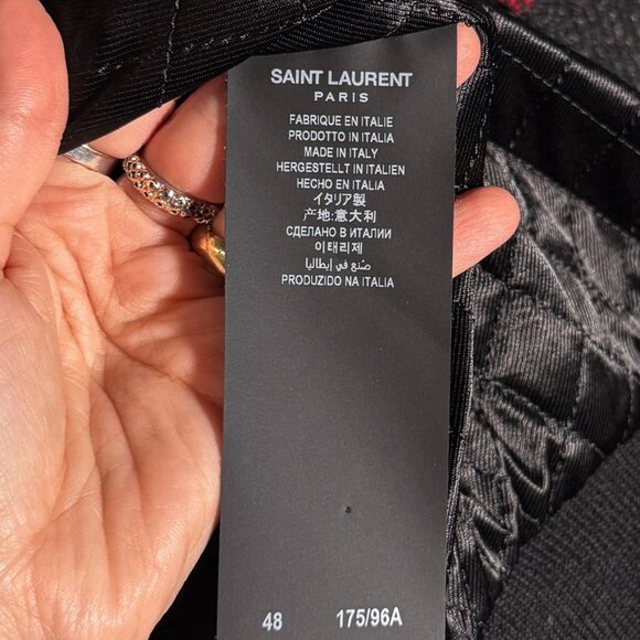 Saint Laurent Shearling Collar Black Red Plaid Jacket - Picture 8 of 11